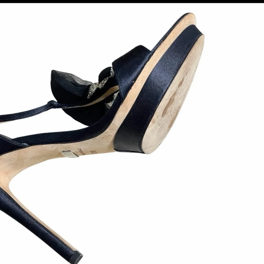 Badgley Mischka Women 10 Heels Open Toe Satin Rhinestone Stiletto Platform Black - Picture 11 of 16